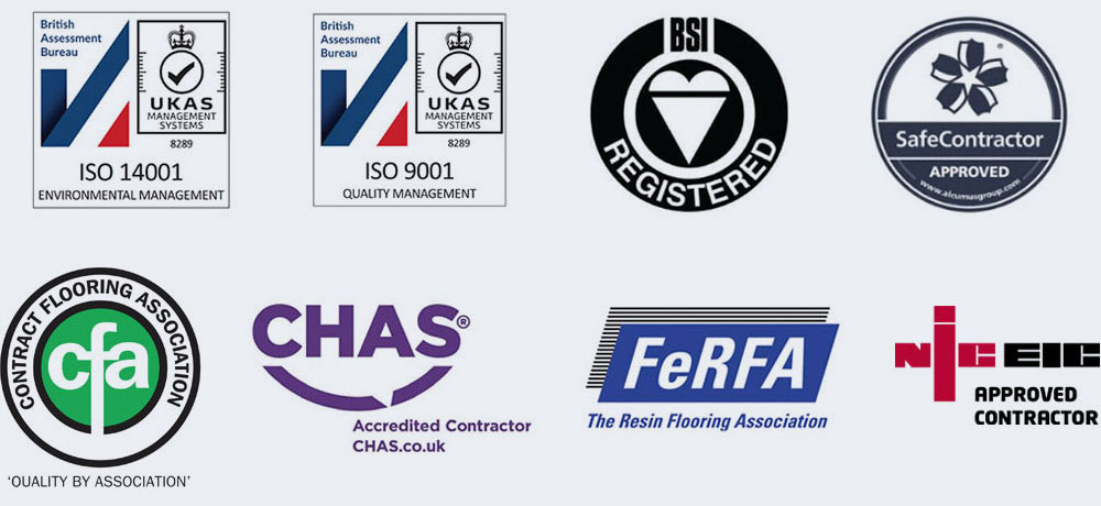 ISO 14001, ISO 9001, BSI Registered, SafeContractor Approved, CFA, CHAS Accredited Contractor, FeRFA, NICEIC Approved Contractor